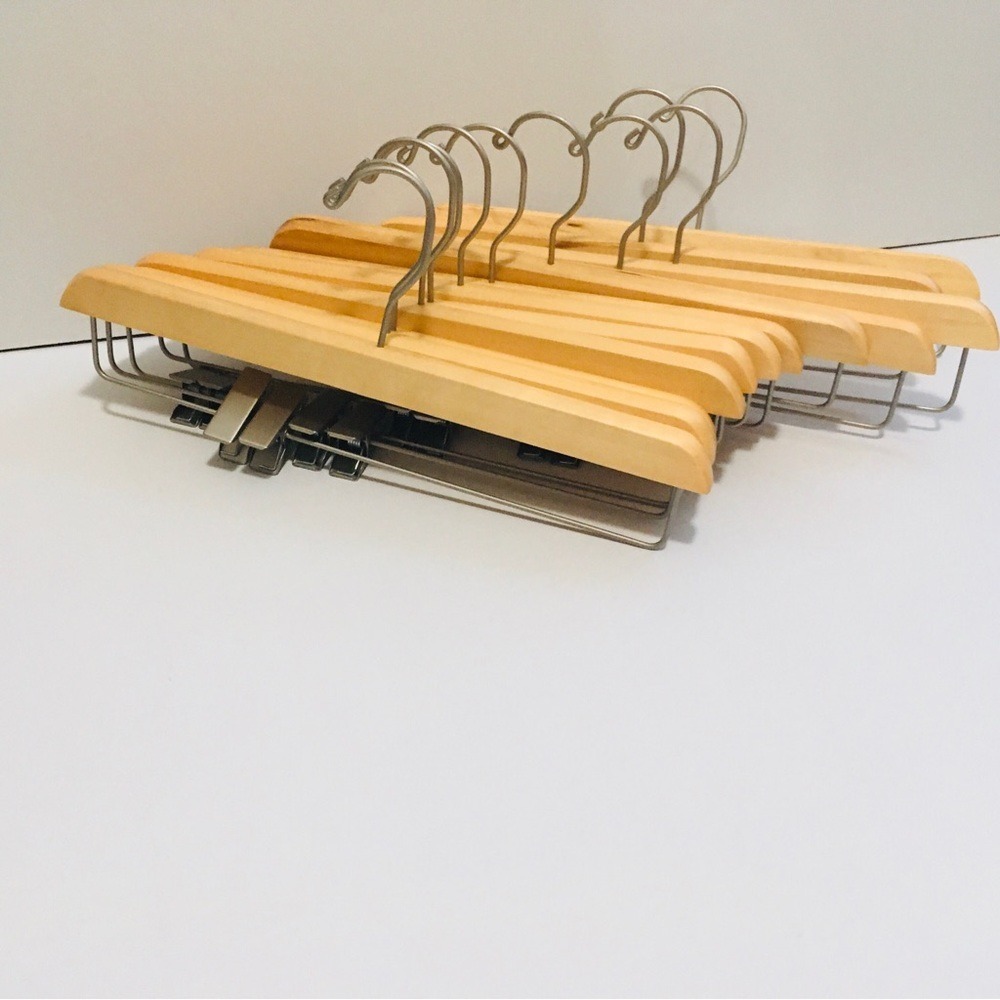 Mainetti Wood Skirt Pant Hangers Set of 15 Natural Wood Metal Clip Luxury Closet
